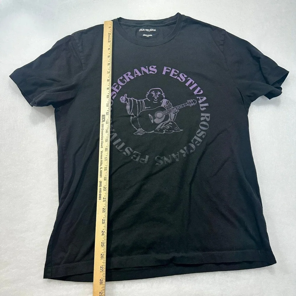 True Religion Mens Rosecrans Festival Buddha Guitar Graphic T-Shirt Black‎ Large